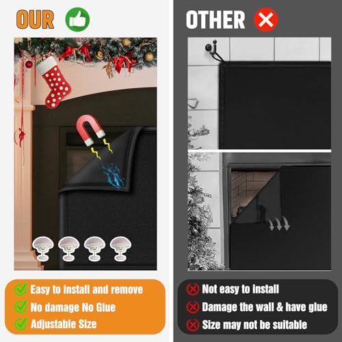 Image of Magnetic Fireplace Draft Cover, Fireplace Blocker Blanket Stops Heat Loss, Adjustable Fire Place Draft Stopper Save Energy for Indoor Iron Frame Black 42 inch W x 28 inch H