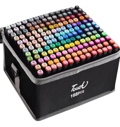 Conjunto de Canetas Marcador Permanente Canetinhas para Colorir Touch com Ponta Dupla para Desenhos Profissional e Escolar com Duas Pontas Hidrográficas com Estojo para Transporte Brashopmall® (168)