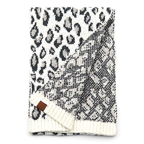 C.C Exclusives Soft Beanie hat with Leopard Pattern and Fur Pom(HAT-7001)(SF-7001)2