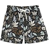 Pigsaly Boys Swim Trunks Fashion Green Sliver Grey Leaves Boys Board Shorts Swimsuit Swimwear Bathing Suit 4T