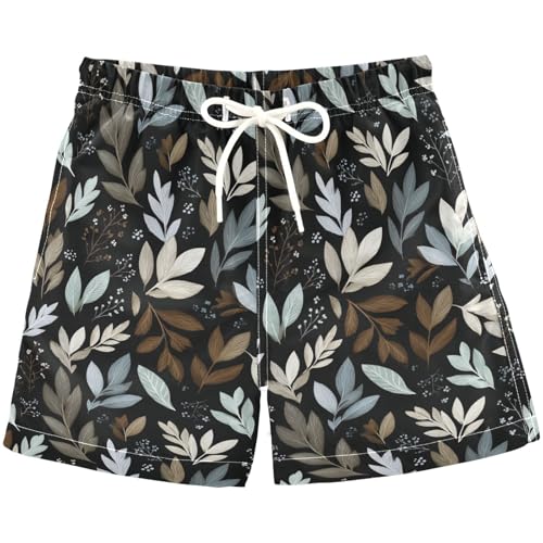 Pigsaly Boys Swim Trunks Fashion Green Sliver Grey Leaves Boys Board Shorts Swimsuit Swimwear Bathing Suit 4T