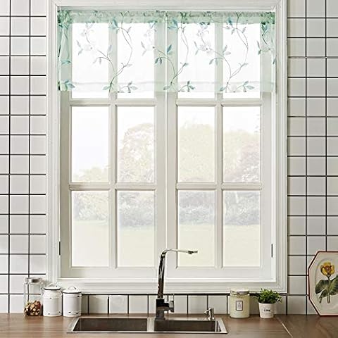 MRTREES Green Sheer Christmas Valance 54x16 inch Length Floral Embroidery Voile Curtain Valances Bedroom Rod Pocket Multi Color Flower Embroidered Living Room Valances Curtain 1 Panel Cover