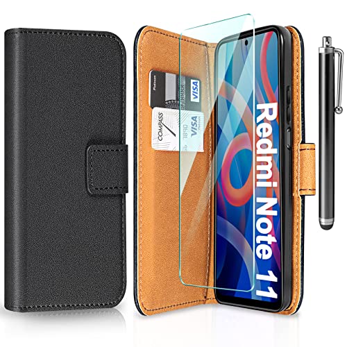 ivencase Funda Compatible con Xiaomi Redmi Note 11 / Note 11s 4G con Protector de Pantalla y bolígrafo, PU Cuero Carcasa Tapa magnética de Soporte Billetera - Negro Cover