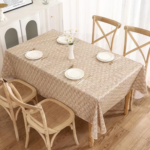 Image of Walrus Heavy Duty Vinyl Tablecloth with Flannel Backing Waterproof Oil-Proof Plastic Table Cloth Stain-Resistant Wipeable Rectangle or Square Table Cover for Indoor and Outdoor (Weave, 60X84 Inch)