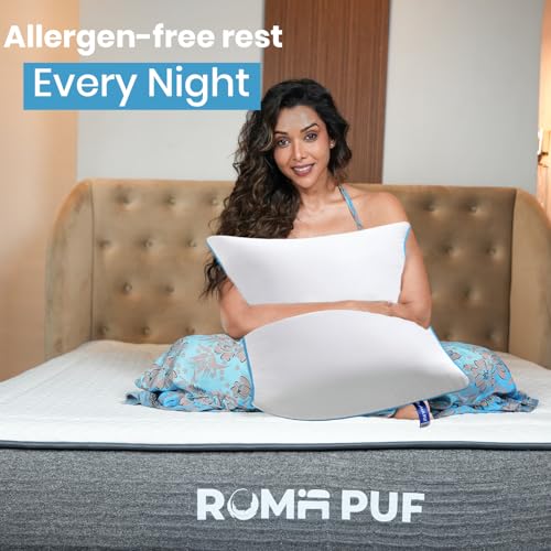 Image of ROMA PUF Stardust Virgin Microfiber Pillow, Height Adjustable, Orthopedic, Toxin-Free, Soft & Supportive for Neck Back Shoulder Cervical Side Sleeping, Pack of 4 (27x17 Inch)(Bag Included)