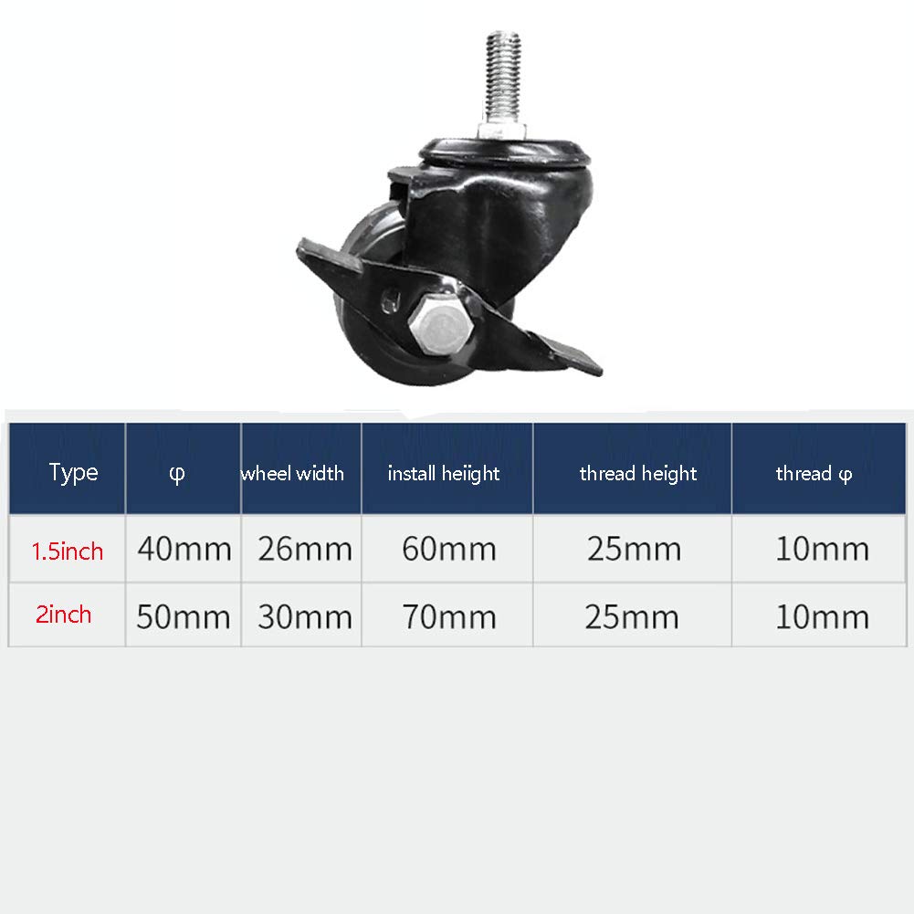 Kółka z nylonu o dużej wytrzymałości 40 mm 1,5 cala 50 2 cale Ciche obrotowe hamulcem 320 kg 400 Nośność 4 sztuki(1.5inch 4brake)