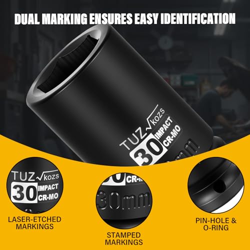 Image of 1 Inch Drive 30mm Deep Metric Impact Socket,CR-MO,6 Point Radius Corner Design,Square Chamfered Opening,Axle Nut Impact Grade Socket for Easy Removal
