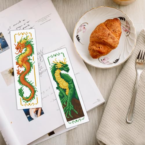 Image of INFUNLY 6PCS Dragon Cross Stitch Bookmark Kit for Adults Phoenix Cross Stitch Kits DIY Crossstitch Kits Chinese Traditional Stamped Embroidery Bookmark Kit with Instructions for Book Lovers Readers
