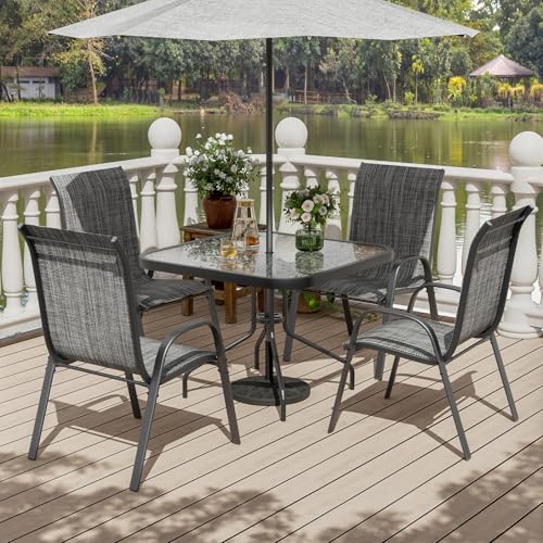 Image of UDPATIO Patio Chairs Set of 4, Stackable Outdoor Dining Chairs with High Back, Textilene Fabric Breathable Outdoor Chair All Weather, 350LBS Capacity for Garden, Backyard (Dark Grey)