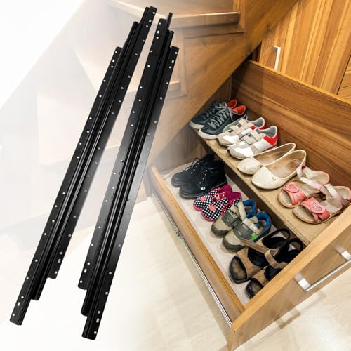 QWORK® Coulisses de tiroir robustes pour rangement sous les escaliers 800-1850mm, extension complète, noir, capacité de charge 120 kg, 1 paire, avec vis
