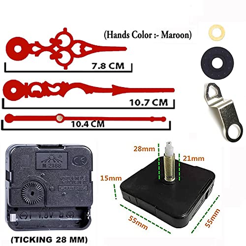 Image of YOPY� Quartz Machine for Big Size Wall Clock,Battery Operated,Clock Movement Machine with Needles and Hook 28 MM (Needles : Antique Maroon 1)