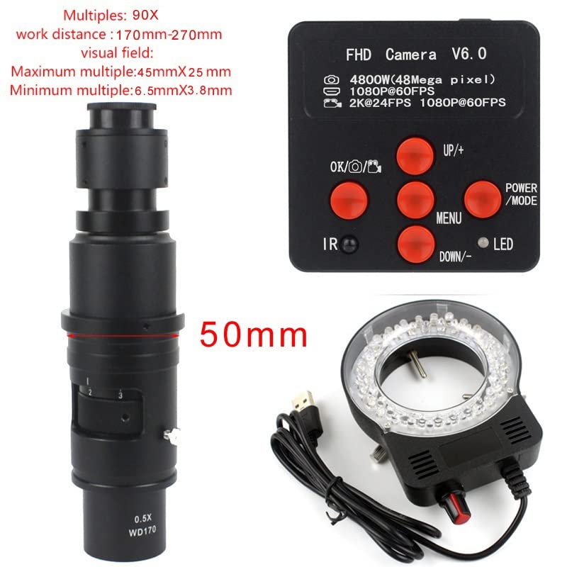 Microscope 2K 48MP HD 1080P HDMI USB Digital Video Microscope Camera 100X 300X C-Mount Lens(90X WD170)
