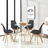 H.J WeDoo Grupo de comedor Mesa de cristal moderna Mesa de comedor redonda con 4 Tulip Negro Silla tapizada Adecuado para Comedor Cocina Salón