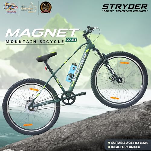 Image of Stryder 27.5T Magnet Mountain Cycle for Men & Women with Front Suspension and Dual Disc Brake | Single Speed Cycle - Ideal for 12+ Years (Frame: 17.5 Inches) (Forest Green::Green)