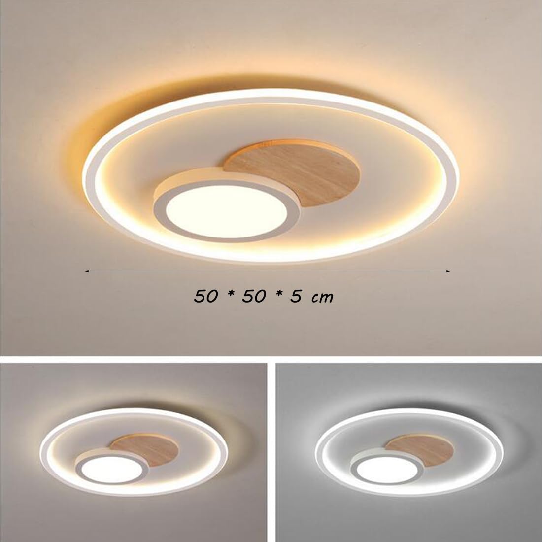 Lampy wiszące LED Lampa sufitowa Drewniana lampa do sypialni z pilotem Ściemnialna Salon Biały Okrągły 50 cm Wnętrze pokoju edukacyjnego