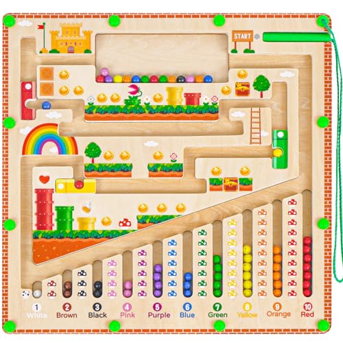 Magnetic Color & Number Maze, Wooden Toddler Puzzle Board, Montes...
