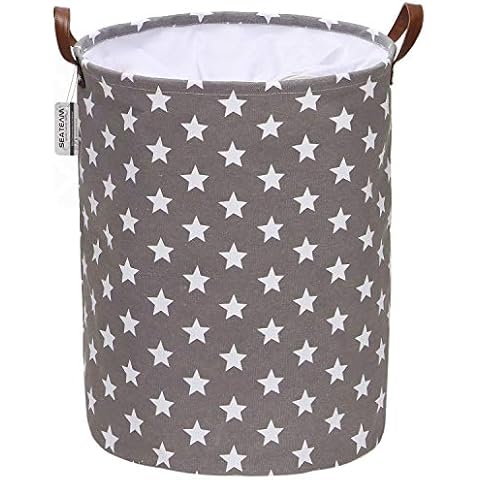 Sea Team - Cesto de lavandería plegable con diseño Estrellas y asas de cuero sintético Cover