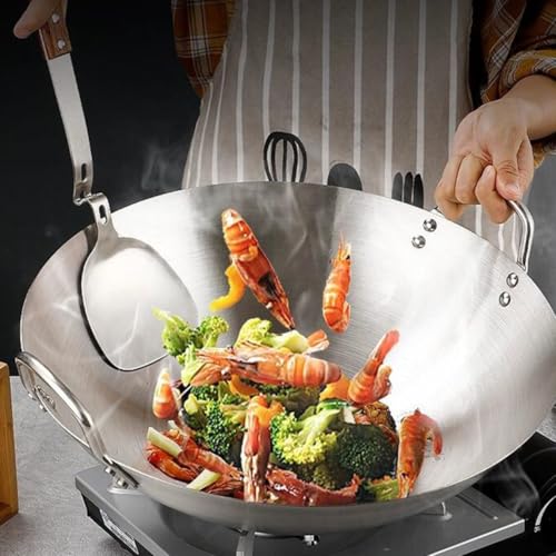 Wok de cuisson en acier inoxydable durable avec doubles oreilles résistantes - 5