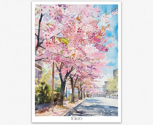 Aquarelle originale Tokyo cerisier en fleurs affiche Wallbuddy