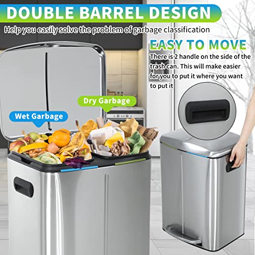 Caneca de basura metálica con pedal doble 10 galones 40L acero inoxidable miniatura 4