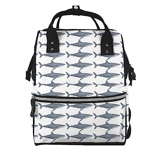 Sac à dos à langer imprimé requin sac de voyage grand volume pour maman