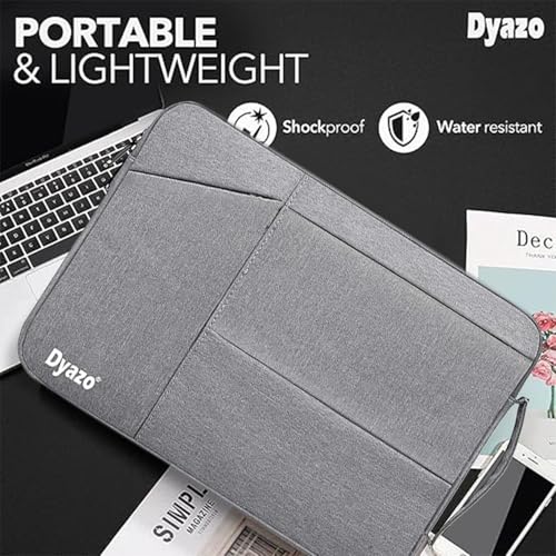 Image of Dyazo 15-15.6 Inch Laptop Sleeve with Charger Pouch | Three Pocket Water Resistant Sleeve Case | Compatible for MacBook, HP, Dell, Acer, Asus, Microsoft, Samsung and Other Notebooks (Grey)
