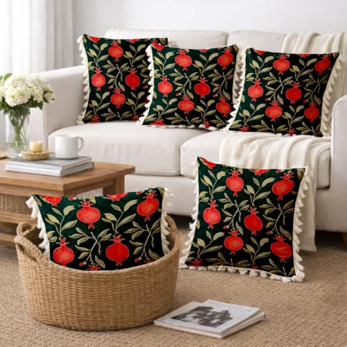 Image of STITCHNEST 'Little Meadow Series' Tassled Cushion Cover | Set of 5 | Floral Cushion Cover 16 inch x 16 inch