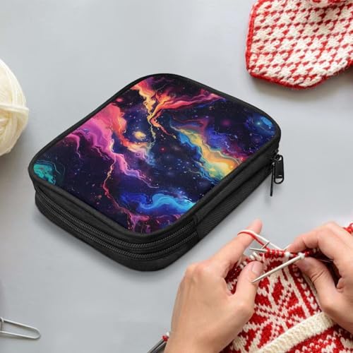 Image of Crochet Hook Case Galaxy Crochet Hook Holder Portable Crochet Hook Storage Bag with Web Pockets Suitable for Crochet Needles /Knitting Accessories