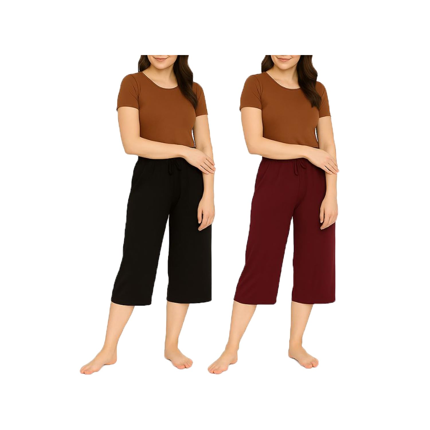 brand flex Women's Loosefit Capri, 3/4th Capri, Trousers For Girls Black, Marrone (2Pack)-picture-26