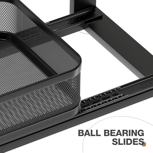 Image of 2 Pack 18.5IN-Depth Under Sink Organizer With Next-Gen Ball-Bearing Slides,2-Tier Precision Mesh Pull Out Cabinet Storage for Bathroom&Kitchen,Height Adjustable Drawers Shelf,Anti-rust-Black