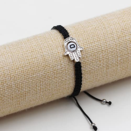 Image of Uloveido Customized A to Z 26 Letters Hand of Fatima Bracelet - Fatima Hamsa Hand Evil Eye Protection Bracelet Lucky Charm Adjustable Braided Black String
