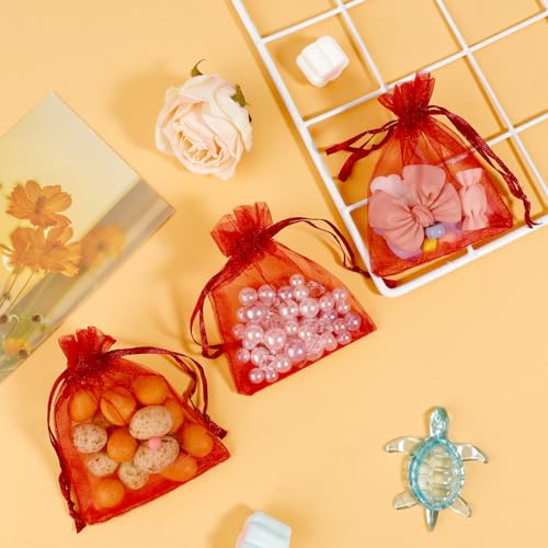 Image of BOEIAC Organza Bags: 50 Mini Mesh Candy Bags - Small Size (4 x 6 inch) for Wedding, Party, Valentine's Day Favor - Burgundy