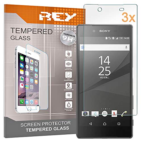 REY 3X Protector de Pantalla para Sony Xperia Z5, Cristal Vidrio Templado Premium