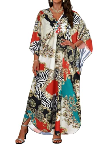 Image of Kaftan Dresses for Women V Neck Caftans Batwing Sleeve Beach Cover Ups