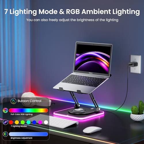 Image of JOYEKY Adjustable Laptop Stand with RGB Lighting,Aluminum Ergonomic Computer Stand with 360 Rotating Base,Foldable & Portable Laptop Riser, Suitable for All 10-16 inch Laptops (Black)