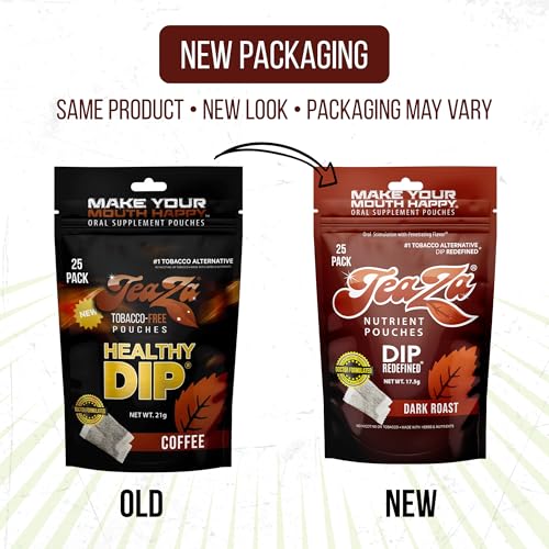 Image of Teaza Herbal Energy Pouches, Tobacco Alternative Nicotine Free, Smokeless Alternative Snuff and Healthy Dip, Tobacco Free Chew Premium Flavored | Coffee | 25 Pouch Pack