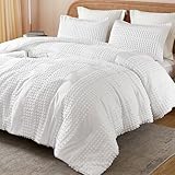 Litanika White Comforter King Size, Boho Tufted Comforter with Jacquard Pom Design, Dots Shabby Chic Bed Set, Lightweight 3 Pieces Bedding for All Season(104x90 Inches)