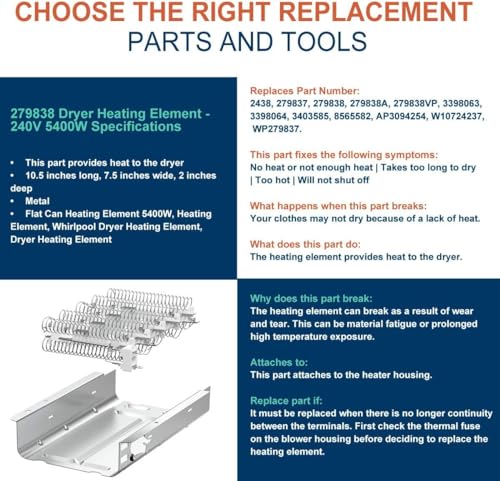 2024-UPGRADE-279838-Dryer-Heating-Element-for-Whirlpool-Kenmore-Roper-Maytag-Amana-Admiral-Dryer-Heating-Element-Part-Thermostat-Thermal-Fuse-medx655dw1-500-600-70-80-Series-Model-110-Dryer-Part