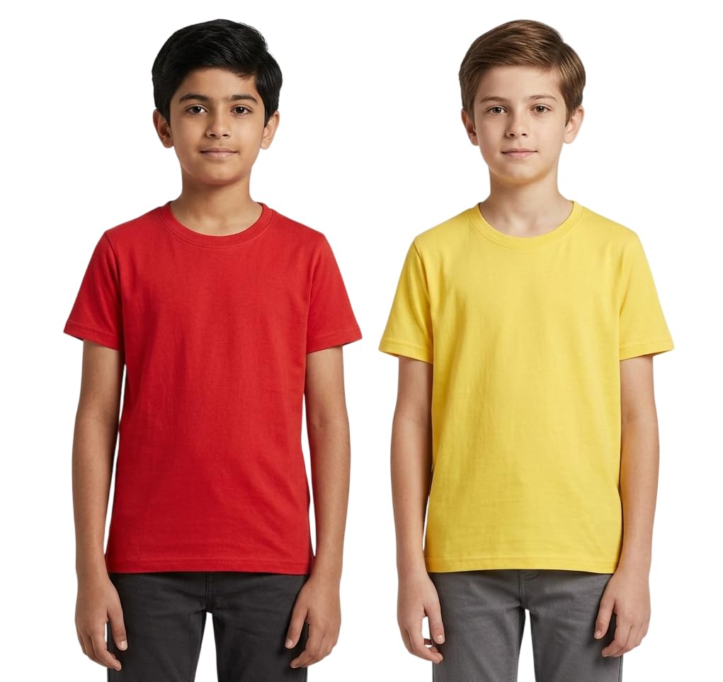 Clotth Theory Boys Plain T-Shirt Cotton Rich | Round Neck Half Sleeve Kids Tee | Ultra Soft Bio-Washed Fabric | Comforta