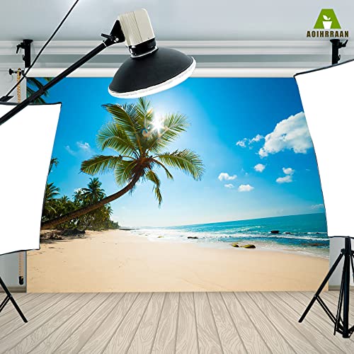 Aoihrraan 3,5x2,5m Tropical Beach Backdrop Seaside Palm Tree Blue Ocean Sunshine Photography Background Wedding Shoots Summer Camp Party Decoration Children Adults Lover Portrait Photo Studio Props - Image 4