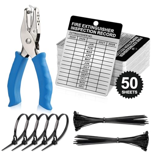 50 Sets Metal Inspection Tags Safety Inspection Tags Fire Extinguisher Inspection Sticker 2.2X3inch Fire Extinguisher Inspection Record Tag 2025-2028 with Handheld Hole Puncher for Indoor Outdoor (50)