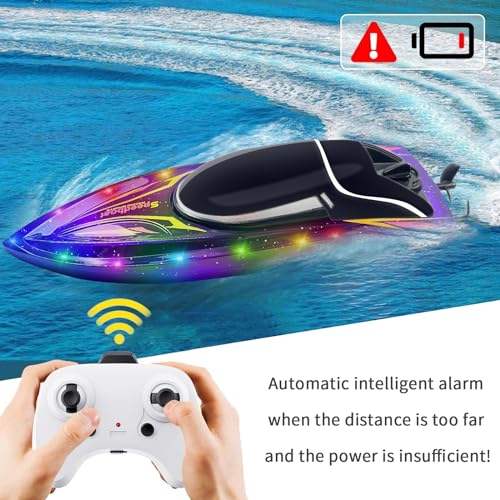 RC Boat with LED Light Changes for Kids and Adults-Remote Control Boat for Pools and Lakes,Rc Battle