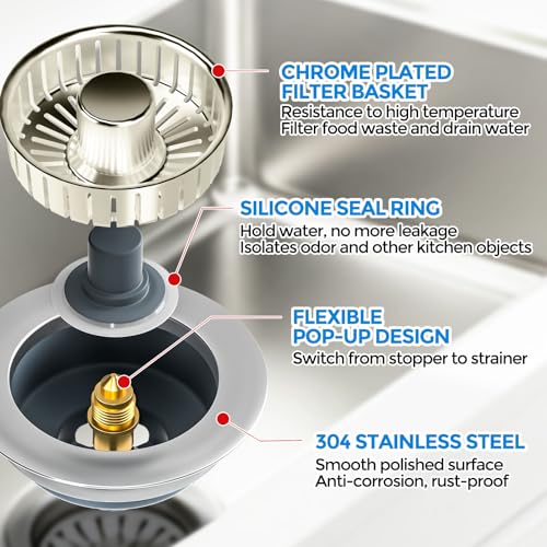 Image of zaa Kitchen Sink Drain Strainer - Kitchen Sink Stopper, 304 Stainless Steel Sink Drain Stopper, Sink Protector for Kitchen with Anti-Clog Filter, Fit US Standard 3-1 /2'' Sink Drain Hole, Nickel