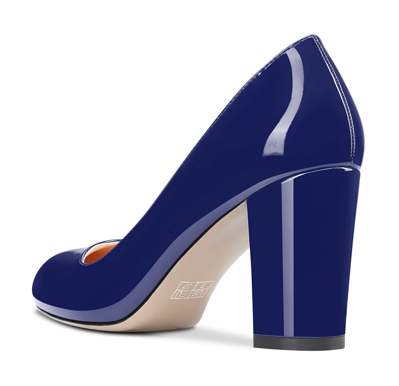 HDEUOLM Mujer Chunky Ancho Alto High Heel Cerrado el Dedo del pie Redonda Punta Pumps Slip-on de Boda Oficina Cute Zapatos 8CM Heels