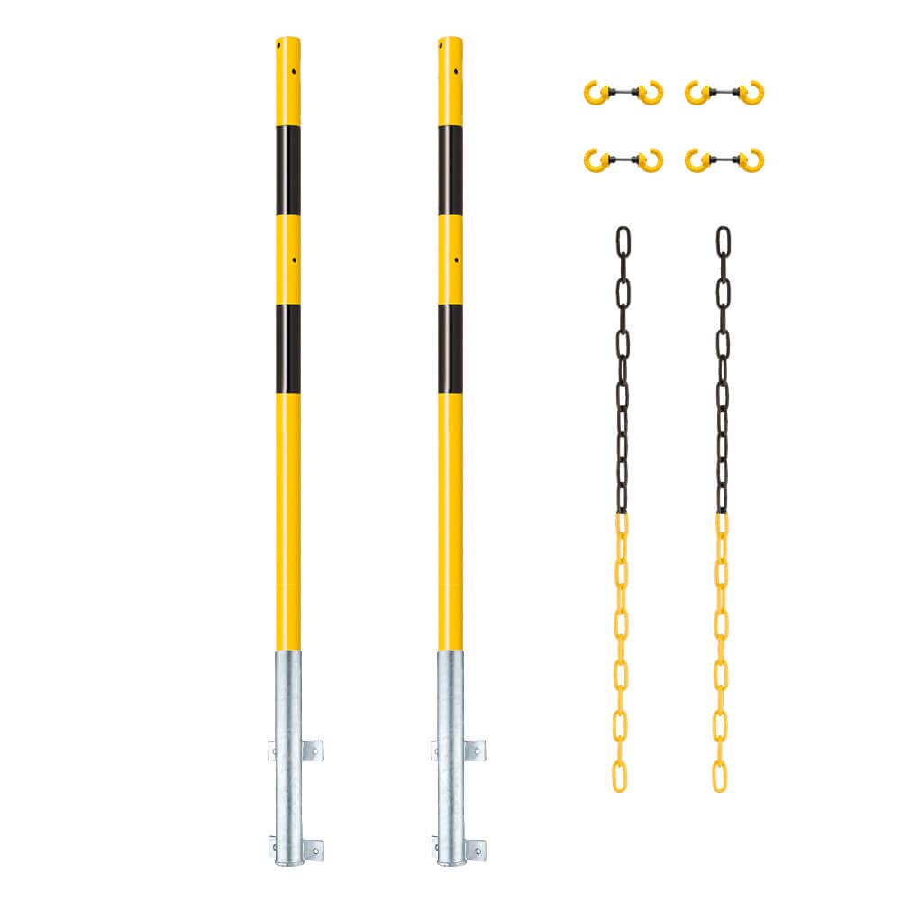 ROBUSTO Schutzpfosten-Set ECO, g/s, Ø 4,2 cm, 140 cm, mit Haken und Doppelkette, Art.-Nr. 608092 | Absperrpfosten | Absperrpoller | Stahlrohrpoller