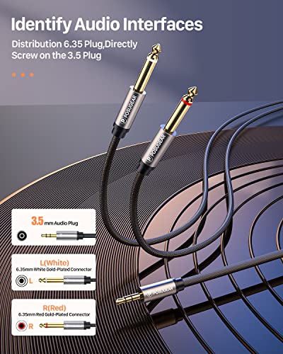 Câble Audio 3.5mm vers Double 6.35mm 2M, POSUGEAR 6.35 Mâle vers 3.5 Mâle Mono Y Splitter Jack Câble d'Instrument Nylon Tressé pour Haut-parleurs, Table de Mixage, Cinéma Maison etc. - Image 6
