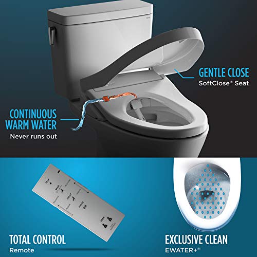 TOTO SW573#01 S300E Electronic Bidet Toilet Cleansing, Instantaneous Water, EWATER Deodorizer, Warm Air Dryer, and Heated Seat, Round, Cotton White - Image 4
