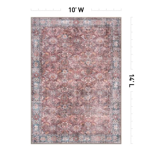 Rugshop Multi Transitional Vintage Bordered Large Area Rug — Machine Washable, 10' x 14' for Living Room, Dining Room and Bedroom
