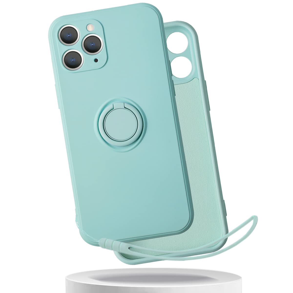 適用 iphone 11 pro max ケース リング ストラップ付き シリコン アイフォン 11 プロ マックス カバー リング付き シリコーン アイフォン11プロマックス スマホケース 薄型 軽量 【GoKIGIoD】 バンパー ストラップホール 携帯カバー 耐衝撃 ライトシアン