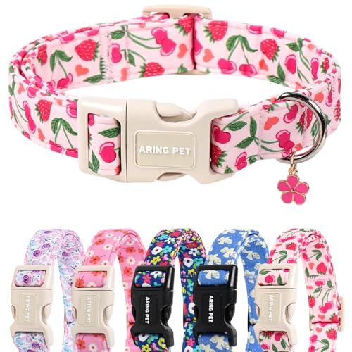 Image of ARING PET Dog Collar, Cute Spring Summer Strawberry Cherry Pet Collars for Puppy Small Medium Large Boy Girl Dogs-L, for Daily Outdoor Walking Training